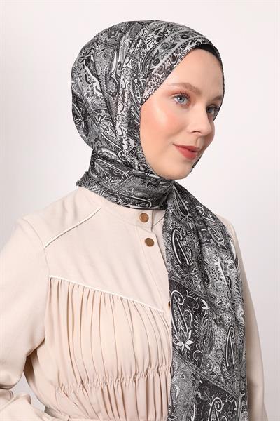 Hint İpeği Şal Siyah Beyaz