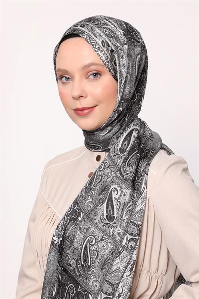Hint İpeği Şal Siyah Beyaz