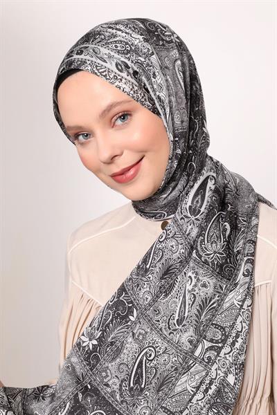 Hint İpeği Şal Siyah Beyaz