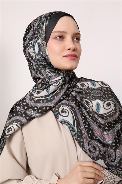 Hint İpeği Şal Siyah Gülkurusu