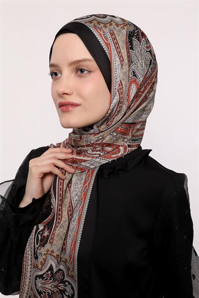 Hint İpeği Şal Siyah Kiremit