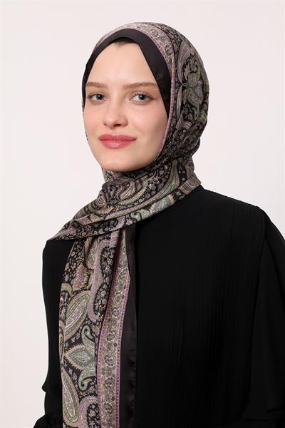 Hint İpeği Şal Siyah Lila