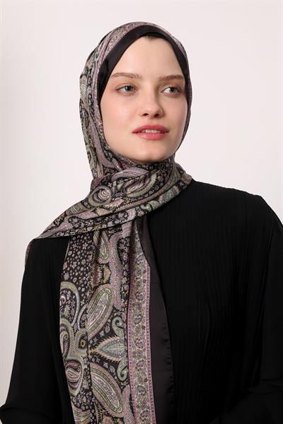 Hint İpeği Şal Siyah Lila