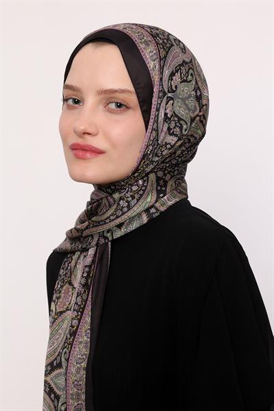 Hint İpeği Şal Siyah Lila