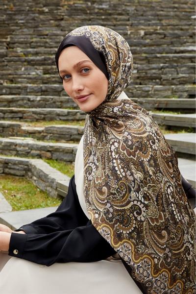 Hint İpeği Şal Siyah Vizon