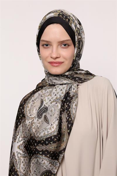 Hint İpeği Şal Siyah Vizon