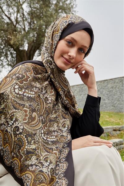 Hint İpeği Şal Siyah Vizon