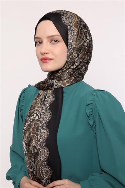 Hint İpeği Şal Siyah Vizon