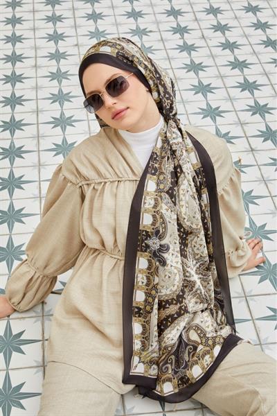 Hint İpeği Şal Siyah Vizon