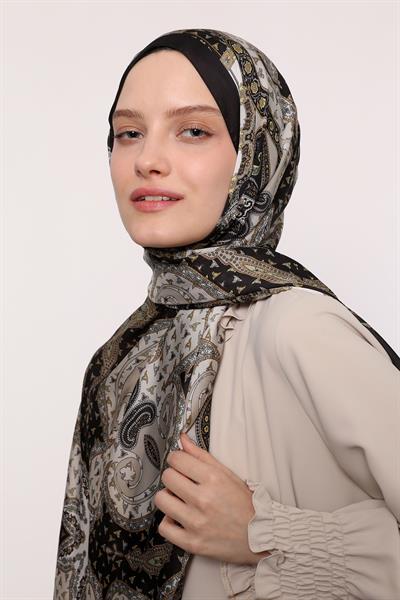 Hint İpeği Şal Siyah Vizon