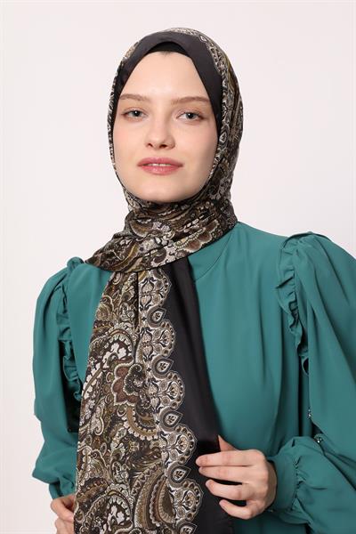 Hint İpeği Şal Siyah Vizon