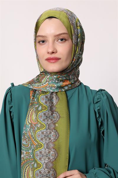 Hint İpeği Şal Yağ Yeşil