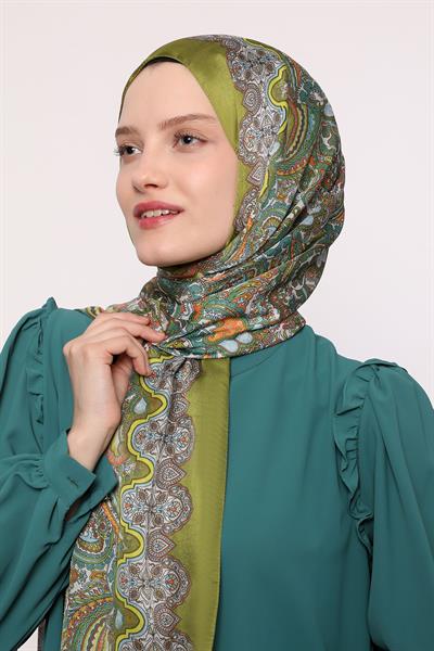 Hint İpeği Şal Yağ Yeşil