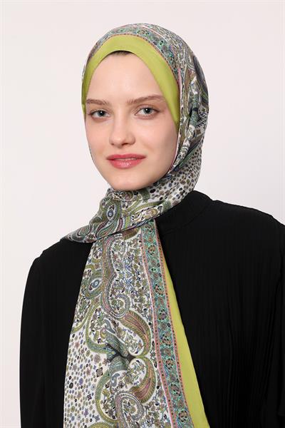 Hint İpeği Şal Yağ Yeşili