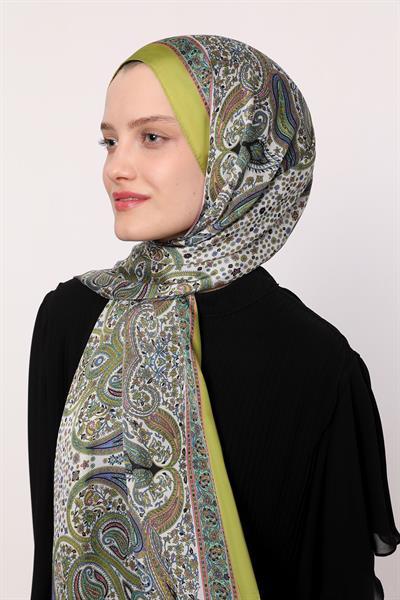 Hint İpeği Şal Yağ Yeşili