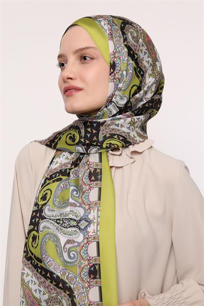 Hint İpeği Şal Yağ Yeşili