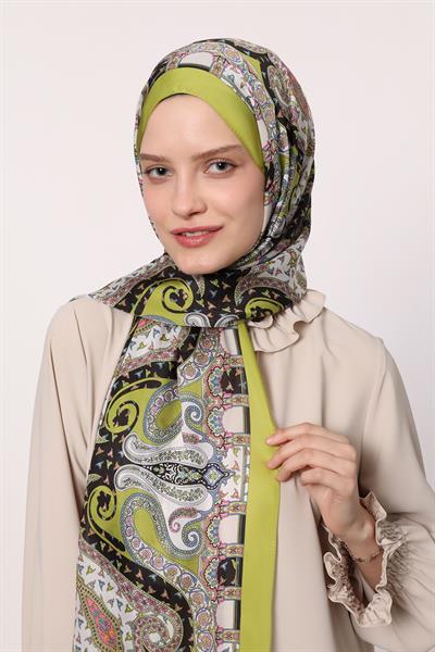 Hint İpeği Şal Yağ Yeşili