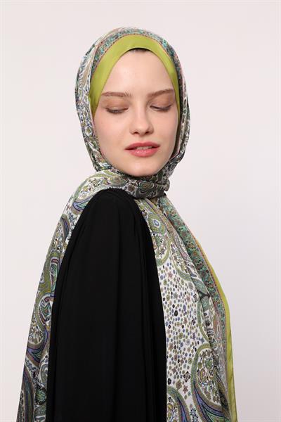 Hint İpeği Şal Yağ Yeşili