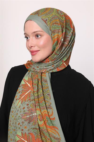 Desenli İpek Şal Çağla Yeşili