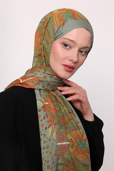 Desenli İpek Şal Çağla Yeşili