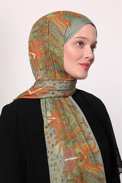 Desenli İpek Şal Çağla Yeşili