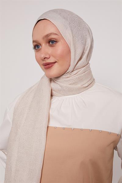 Lyocell Naia Jakarlı Şal | Bej Işıltısı