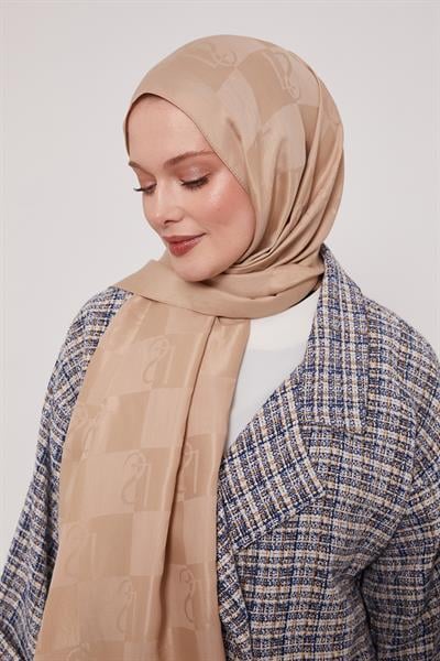 Lyocell Naia Jakarlı Şal | Bej Işıltısı