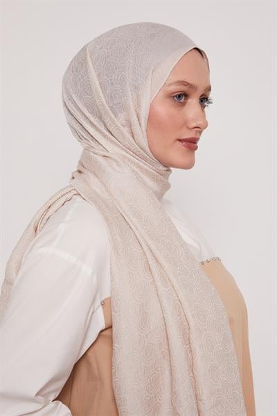 Lyocell Naia Jakarlı Şal | Bej Işıltısı
