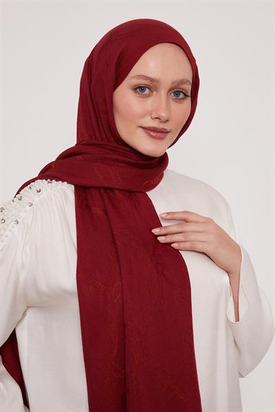 Lyocell Naia Jakarlı Şal | Güz Kırmızısı