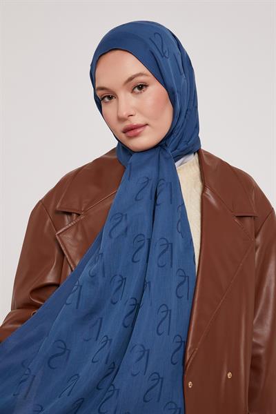 Lyocell Naia Jakarlı Şal | Mistik Mavi