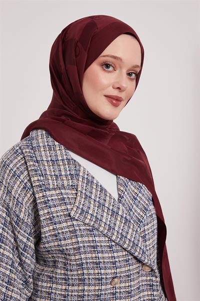Lyocell Naia Jakarlı Şal | Yakut Bordo