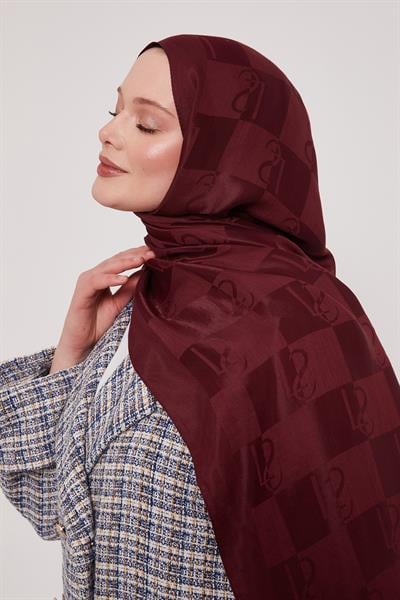 Lyocell Naia Jakarlı Şal | Yakut Bordo