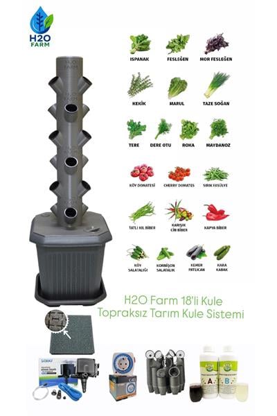 Hidroponik Dikey Tarım - Topraksız Tarım Kule Sistemi Seti-18 Bitkilik (MARUL,ÇİLEK VB.)