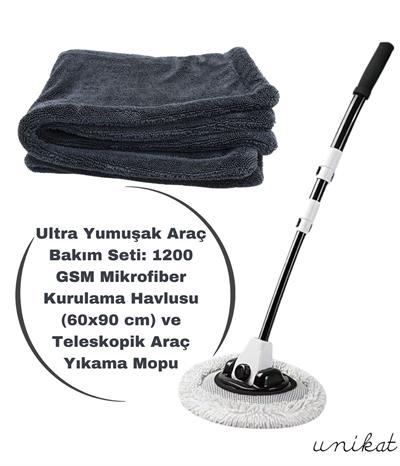 Ultra Yumuşak Araç Bakım 1300 GSM Mikrofiber Kurulama Havlusu (60x90 cm) Teleskopik Araç Yıkama Mop