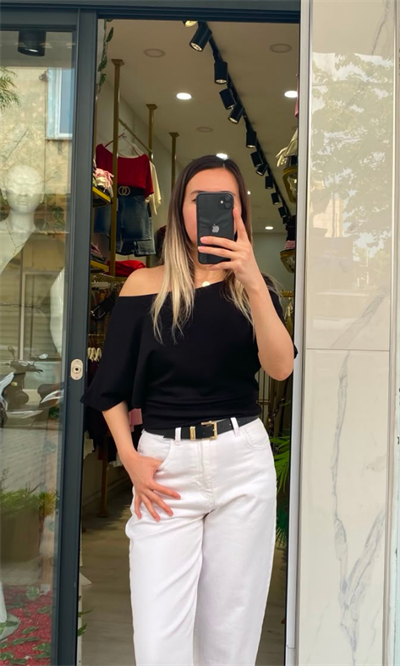Omuz Detaylı Modal Bluz - Siyah
