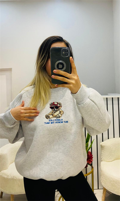 Teddy Ayıcık Baskılı Sweat Gri