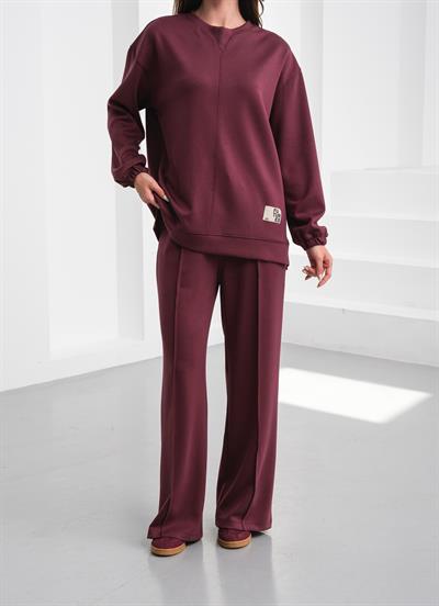Detaylı Viskon Kumaşlı Takım Bordo