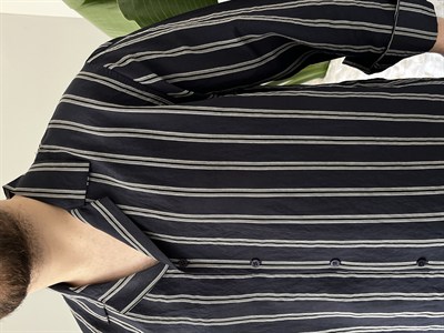 Apaş Yaka Çizgili Oversize Gömlek Lacivert