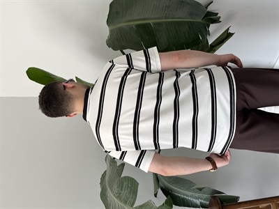 Basic Beyaz Çizgili Polo Tişört 