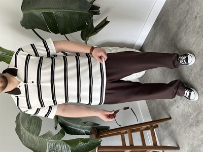Basic Beyaz Çizgili Polo Tişört 