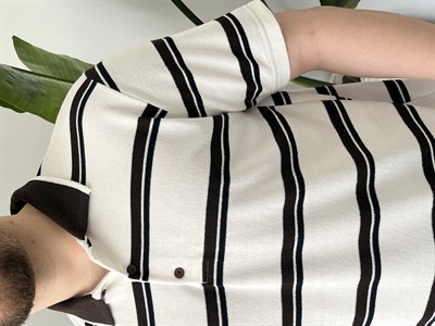 Basic Beyaz Çizgili Polo Tişört 