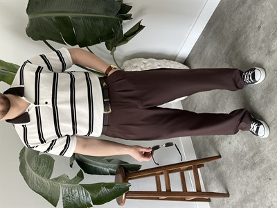 Basic Beyaz Çizgili Polo Tişört 