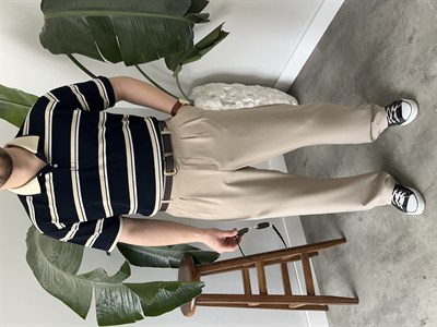 Basic Lacivert  Çizgili Polo Tişört 