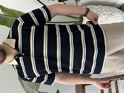 Basic Lacivert  Çizgili Polo Tişört 