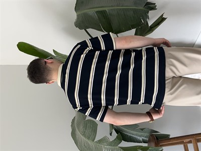 Basic Lacivert  Çizgili Polo Tişört 