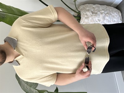 Basic Polo Yaka Krem   Tişört 