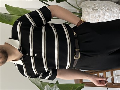 Basic Siyah Çizgili Polo Tişört 