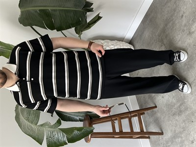 Basic Siyah Çizgili Polo Tişört 