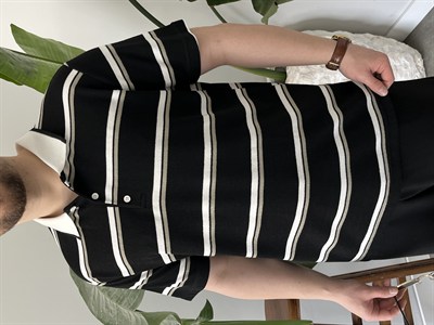 Basic Siyah Çizgili Polo Tişört 