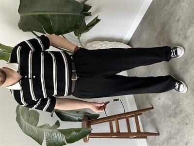 Basic Siyah Çizgili Polo Tişört 